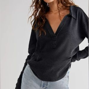 Free People We The Free Anakin Thermal Collar Distressed Black Navy Blue Small